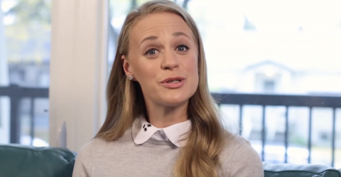 Woman in the middle of talking